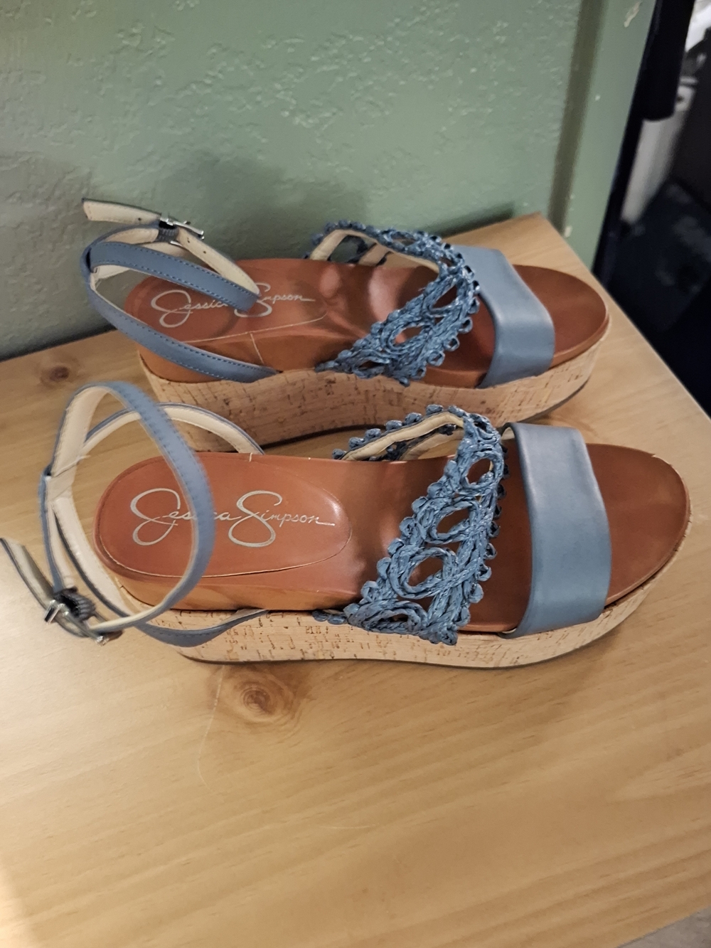 Jessica Simpson Blue Cork Platform Wedge Sandals